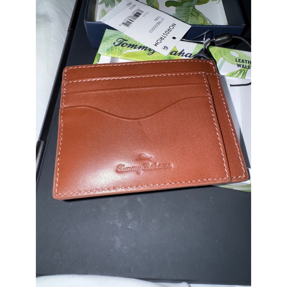 Tommy Bahama Mens Leather Card Case Wallet Slim Tan Nordstrom New with Box - Picture 4 of 6